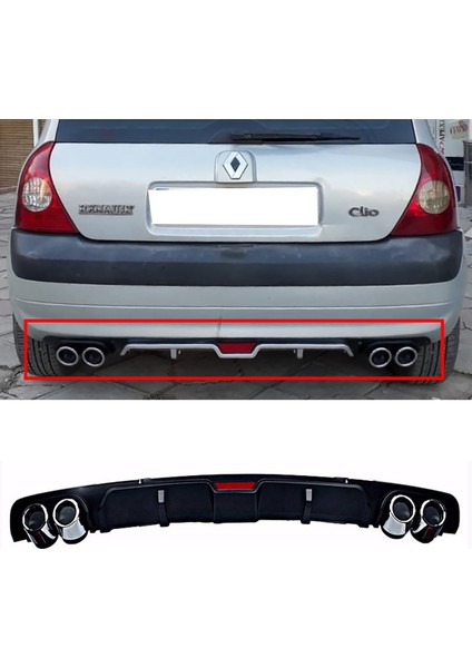 Renault Clio Mk2 Siyah Difüzör 4 Krom Egzoz Görünümlü Difizör Arka Ek Body Kit 1998-2005