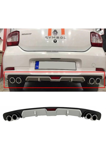 Renault Symbol 3 Gri Difüzör 4 Krom Egzoz Görünümlü Difizör Arka Ek Body Kit 2013-2020
