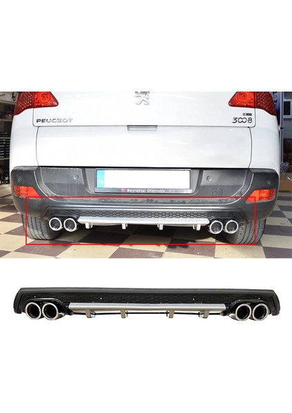 Peugeot 3008 Gri Difüzör Çiftli Yuvarlak Egzoz Görünümlü D Tip Difizör 2009-2015