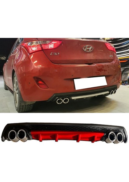 Hyundai I30 Kırmızı Difüzör Çiftli Yuvarlak Egzoz Görünümlü D Tip Difizör 2007 - 2021