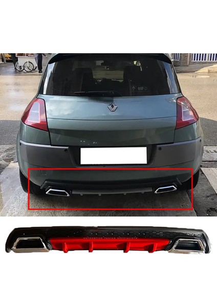 MKG Otomotiv Renault Megane 2 Hb Kırmızı Difüzör Çiftli Kare Egzoz Görünümlü D Tip Difizör 2002 - 2009