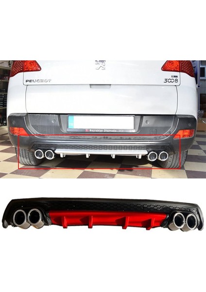 Peugeot 3008 Kırmızı Difüzör Çiftli Yuvarlak Egzoz Görünümlü D Tip Difizör 2009-2015