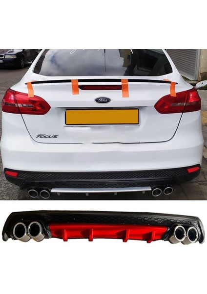 Ford Focus Mk3 Kırmızı Difüzör Çiftli Yuvarlak Egzoz Görünümlü D Tip Difizör
