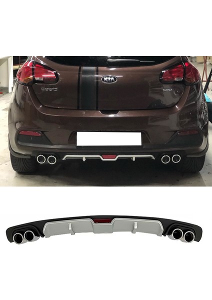 Kia Ceed Gri Difüzör 4 Krom Egzoz Görünümlü Difizör Arka Ek Body Kit 2013 - 2016