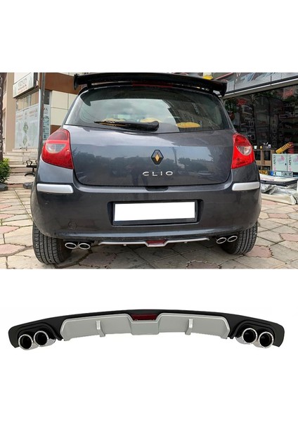 Renault Clio Mk3 Gri Difüzör 4 Krom Egzoz Görünümlü Difizör Arka Ek Body Kit 2006-2012