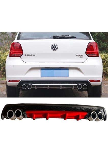 Vw Polo Mk5 Kırmızı Difüzör Çiftli Yuvarlak Egzoz Görünümlü D Tip Difizör 2009-2017