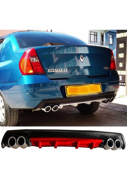 Renault Clio 2 Sedan Kırmızı Difüzör Çiftli Yuvarlak Egzoz Görünümlü D Tip Difizör