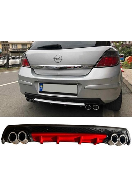 Opel Astra H Kırmızı Difüzör Çiftli Yuvarlak Egzoz Görünümlü D Tip Difizör 2004 - 2009