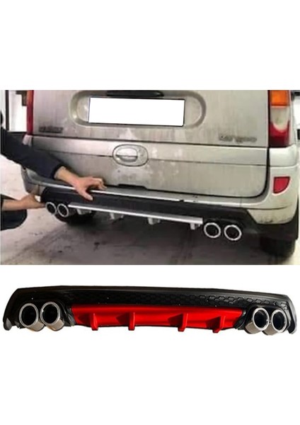 Renault Kangoo Kırmızı Difüzör Çiftli Yuvarlak Egzoz Görünümlü D Tip Difizör