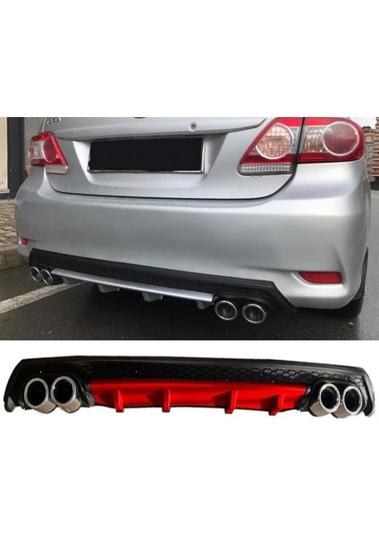 Toyota Corolla E170 Kırmızı Difüzör Çiftli Yuvarlak Egzoz Görünümlü D Tip Difizör 2012-2019