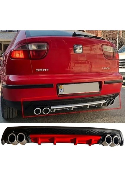 Seat Leon Mk1 Kırmızı Difüzör Çiftli Yuvarlak Egzoz Görünümlü D Tip Difizör