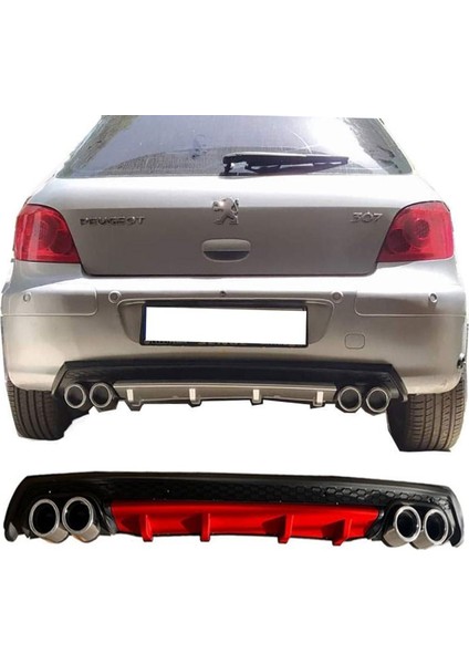 Peugeot 307 Kırmızı Difüzör Çiftli Yuvarlak Egzoz Görünümlü D Tip Difizör