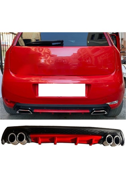 Fiat Punto Kırmızı Difüzör Çiftli Yuvarlak Egzoz Görünümlü D Tip Difizör