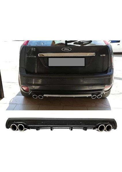 Ford Focus 2 Hatchback Siyah Difüzör Çiftli Yuvarlak Egzoz Görünümlü D Tip Difizör 2004 - 2010