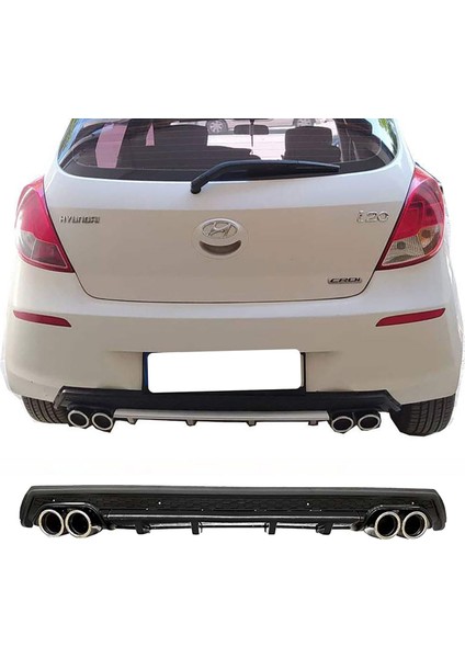 Hyundai I20 Siyah Difüzör Çiftli Yuvarlak Egzoz Görünümlü D Tip Difizör