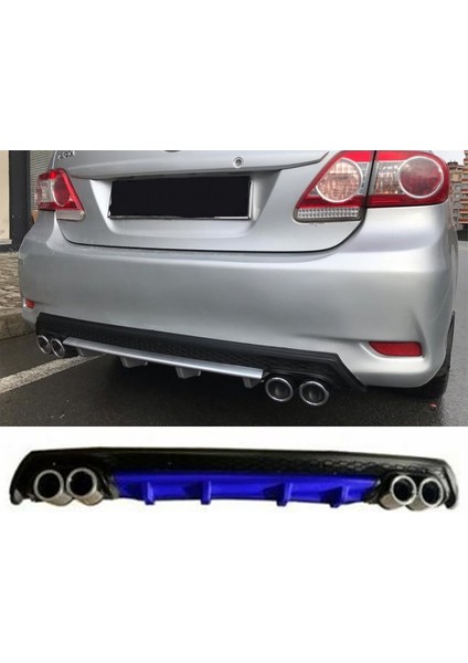 Toyota Corolla E170 Mavi Difüzör Çiftli Yuvarlak Egzoz Görünümlü D Tip Difizör 2012-2019