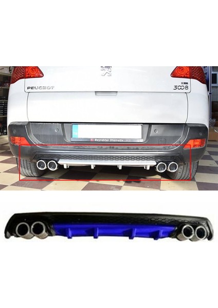 Peugeot 3008 Mavi Difüzör Çiftli Yuvarlak Egzoz Görünümlü D Tip Difizör 2009-2015