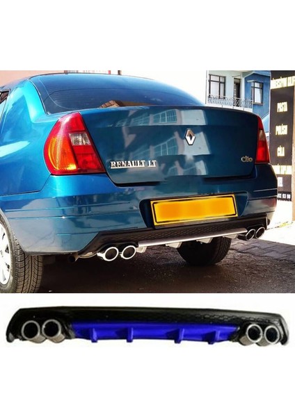Renault Clio 2 Sedan Mavi Difüzör Çiftli Yuvarlak Egzoz Görünümlü D Tip Difizör