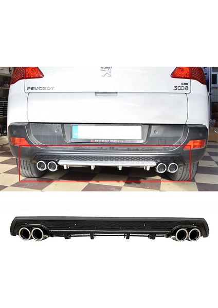 Peugeot 3008 Siyah Difüzör Çiftli Yuvarlak Egzoz Görünümlü D Tip Difizör 2009-2015