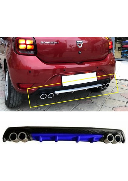 Dacia Sandero Mavi Difüzör Çiftli Yuvarlak Egzoz Görünümlü D Tip Difizör