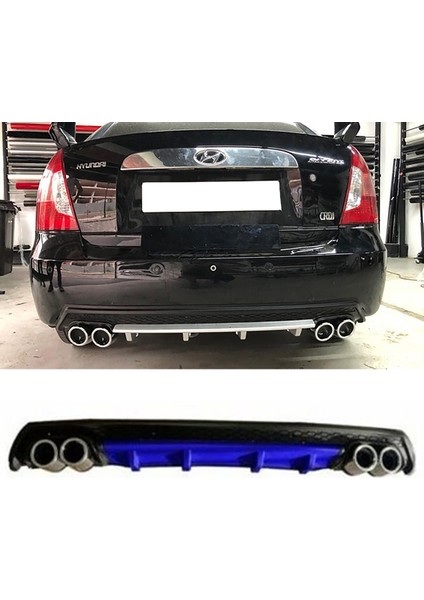 Hyundai Accent Era Mavi Difüzör Çiftli Yuvarlak Egzoz Görünümlü D Tip Difizör 2006 - 2009