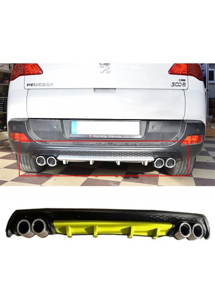 Peugeot 3008 Sarı Difüzör Çiftli Yuvarlak Egzoz Görünümlü D Tip Difizör 2009-2015