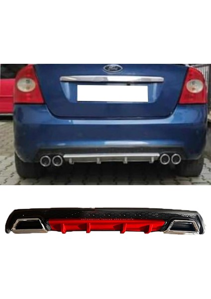Ford Focus 2 Kırmızı Difüzör Çiftli Kare Egzoz Görünümlü D Tip Difizör 2004 - 2010