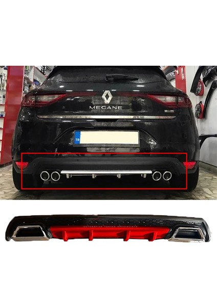 Renault Megane 4 Hb Kırmızı Difüzör Çiftli Kare Egzoz Görünümlü D Tip Difizör