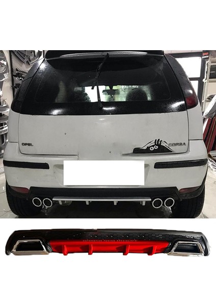 Opel Corsa C Kırmızı Difüzör Çiftli Kare Egzoz Görünümlü D Tip Difizör