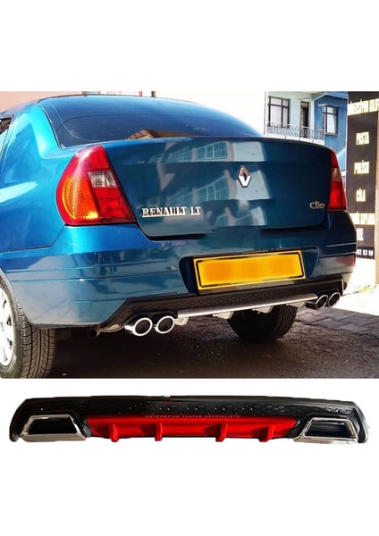 Renault Clio 2 Sedan Kırmızı Difüzör Çiftli Kare Egzoz Görünümlü D Tip Difizör