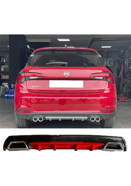 Fiat Egea Hb Kırmızı Difüzör Çiftli Kare Egzoz Görünümlü D Tip Difizör