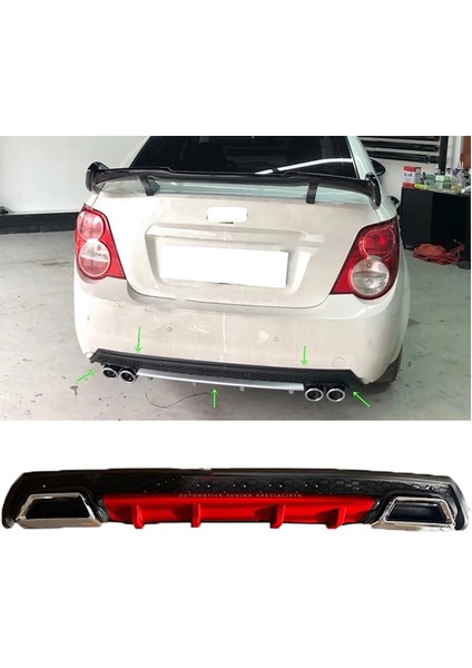 Chevrolet Aveo Sedan Kırmızı Difüzör Çiftli Kare Egzoz Görünümlü D Tip Difizör 2012 - 2016