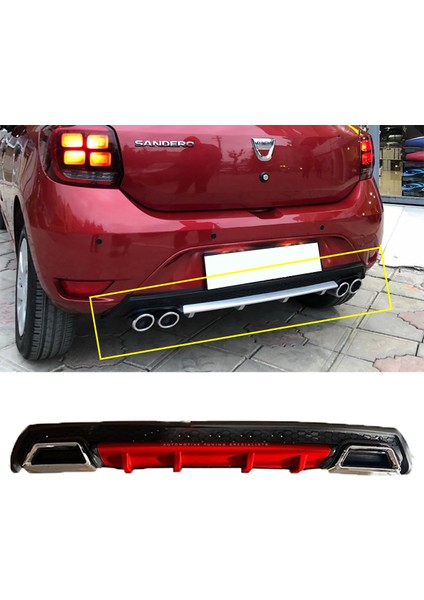 Dacia Sandero Kırmızı Difüzör Çiftli Kare Egzoz Görünümlü D Tip Difizör