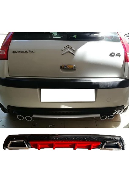 Citroen C4 Kırmızı Difüzör Çiftli Kare Egzoz Görünümlü D Tip Difizör