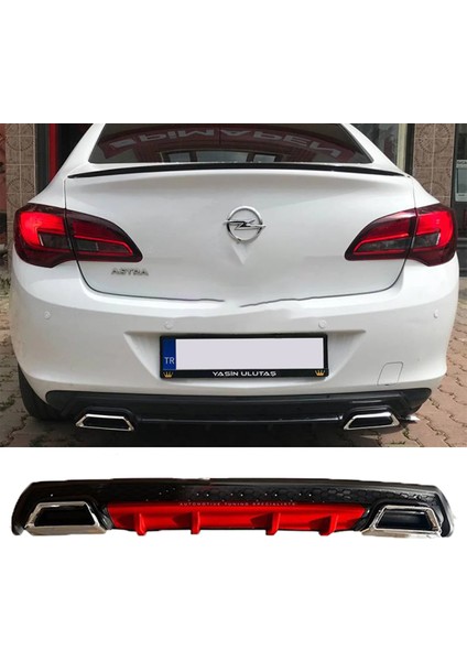 Opel Astra J Sedan Kırmızı Difüzör Çiftli Kare Egzoz Görünümlü D Tip Difizör
