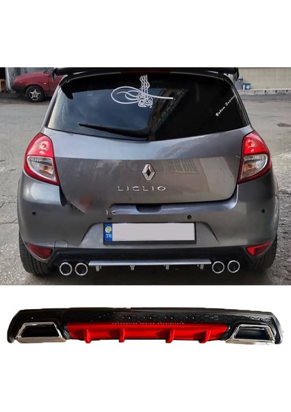 Renault Clio 3 Hb Kırmızı Difüzör Çiftli Kare Egzoz Görünümlü D Tip Difizör