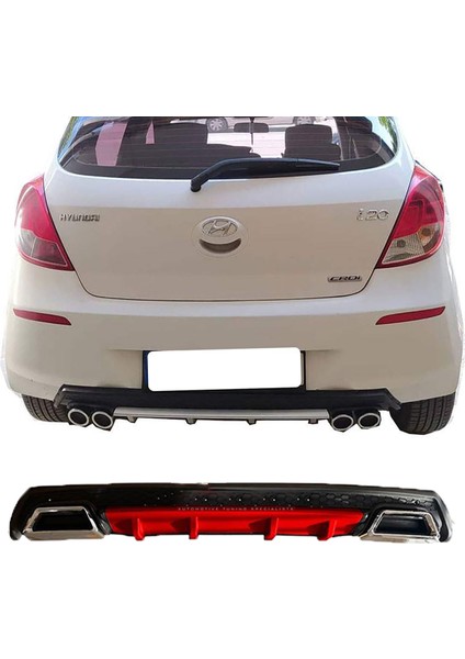 Hyundai I20 Kırmızı Difüzör Çiftli Kare Egzoz Görünümlü D Tip Difizör