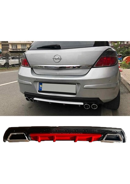 Opel Astra H Kırmızı Difüzör Çiftli Kare Egzoz Görünümlü D Tip Difizör 2004 - 2009
