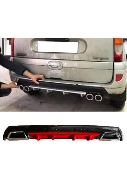 Renault Kangoo Kırmızı Difüzör Çiftli Kare Egzoz Görünümlü D Tip Difizör