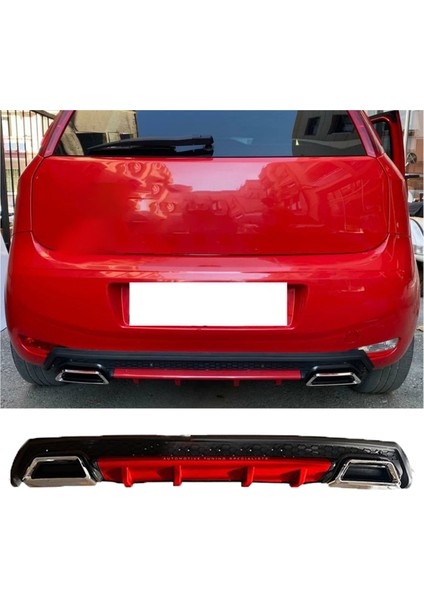 Fiat Punto Kırmızı Difüzör Çiftli Kare Egzoz Görünümlü D Tip Difizör