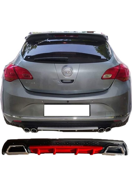 Opel Astra J Hb Kırmızı Difüzör Çiftli Kare Egzoz Görünümlü D Tip Difizör