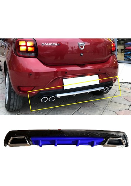Dacia Sandero Mavi Difüzör Çiftli Kare Egzoz Görünümlü D Tip Difizör