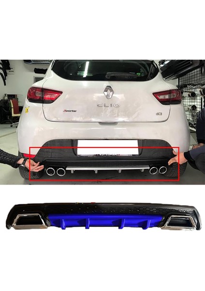 Renault Clio Mk4 Mavi Difüzör Çiftli Kare Egzoz Görünümlü D Tip Difizör 2012-2019