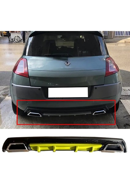 Renault Megane 2 Hb Sarı Difüzör Çiftli Kare Egzoz Görünümlü D Tip Difizör 2002 - 2009