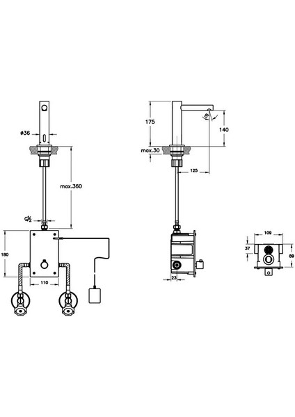 A4721336 Aquasee Temassız Lavabo Bataryası Tezgah Üstü Eletrikli Çift Su Girişli