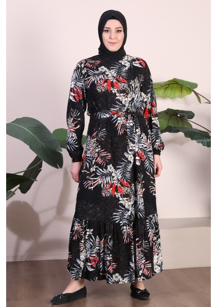 Kadin Büyük Beden Elbise Palmiye Desenli Viskon Elbise fiyatları