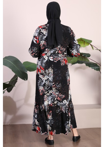 Kadin Büyük Beden Elbise Palmiye Desenli Viskon Elbise indirimleri