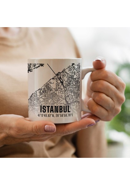 Istanbul Şehir Haritası Baskılı Porselen Kupa Bardak 300 ml modelleri