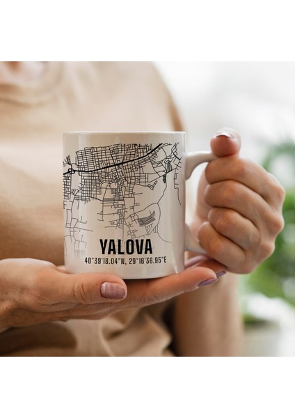 Yalova Şehir Haritası Baskılı Porselen Kupa Bardak 300 ml