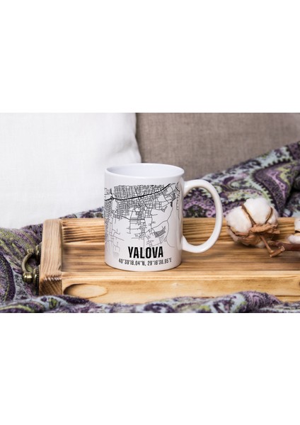 Yalova Şehir Haritası Baskılı Porselen Kupa Bardak 300 ml